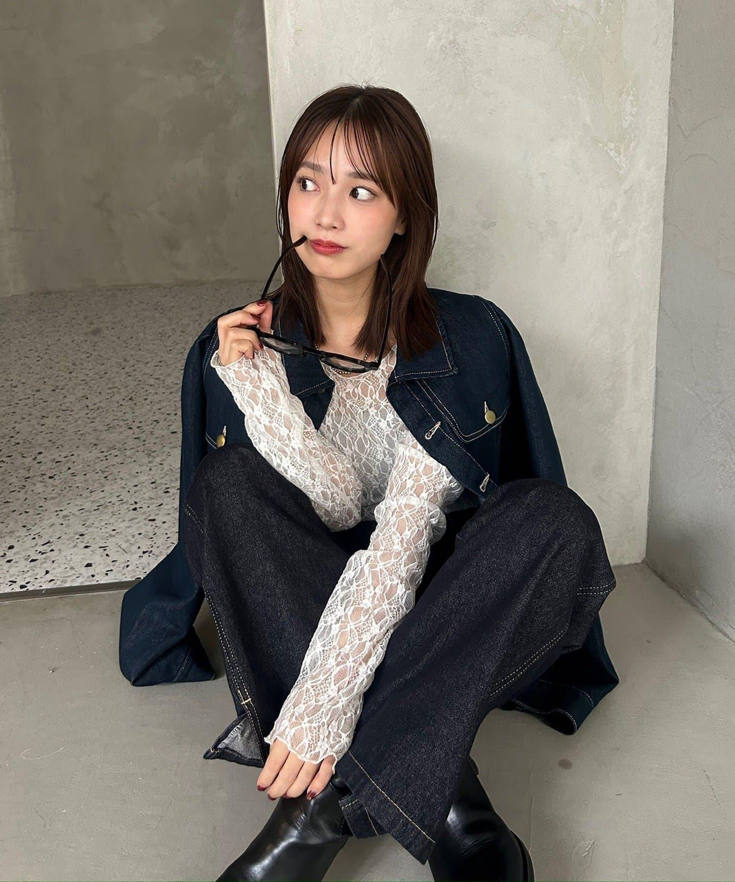 金色紐扣牛仔泡泡袖夾克