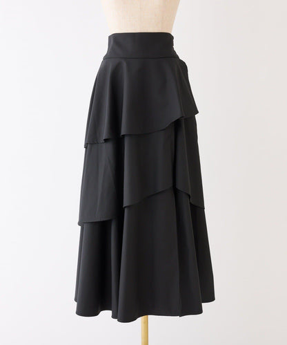 後背繫帶開衩層疊半身裙