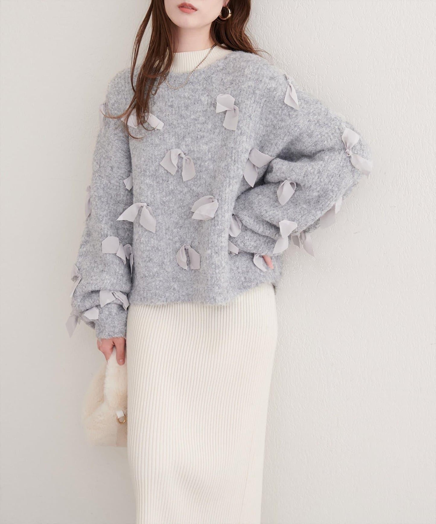 喬其紗蝴蝶結針織衫
