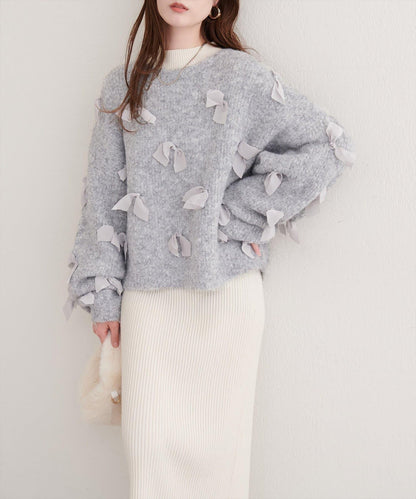 喬其紗蝴蝶結針織衫