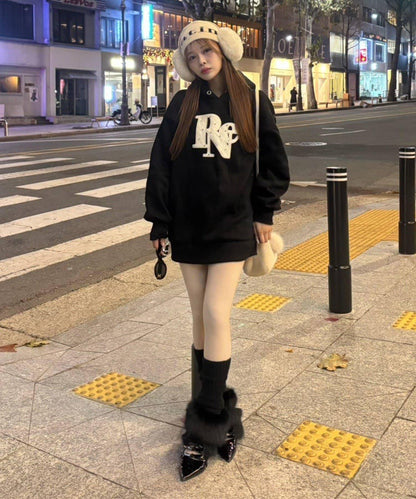 絎縫Logo寬鬆連帽衛衣