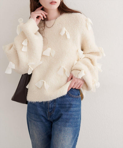 喬其紗蝴蝶結針織衫