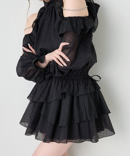 肩部珠飾無袖背心長款上衣