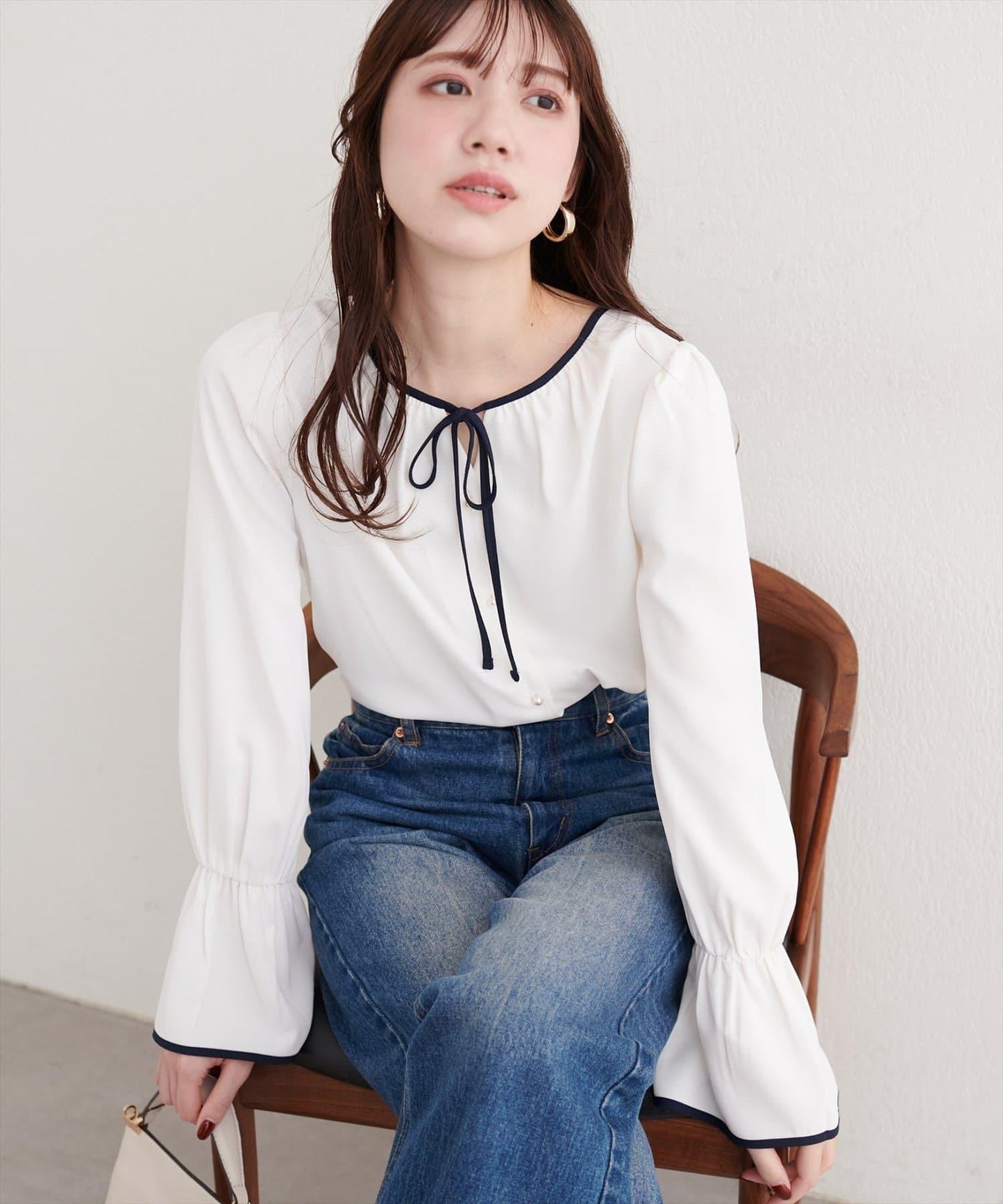 前繫帶拼色襯衫