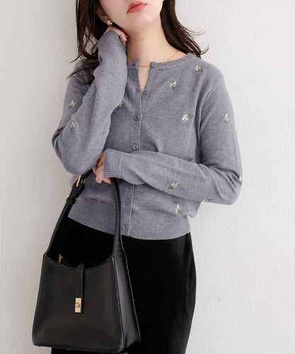 PBT花卉刺繡短款開衫