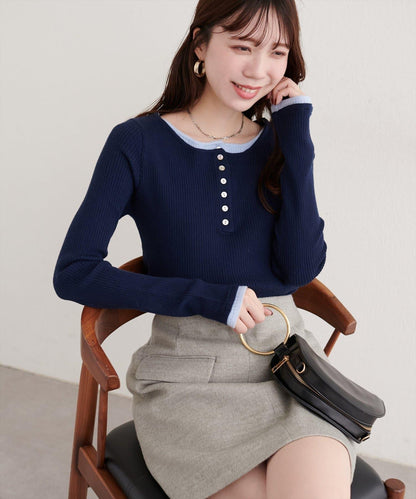 拼接針織套頭衫