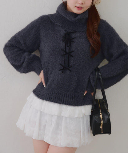 羽毛蕾絲繫帶套頭衫