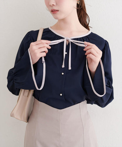 前繫帶拼色襯衫