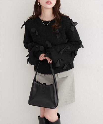 喬其紗蝴蝶結針織衫