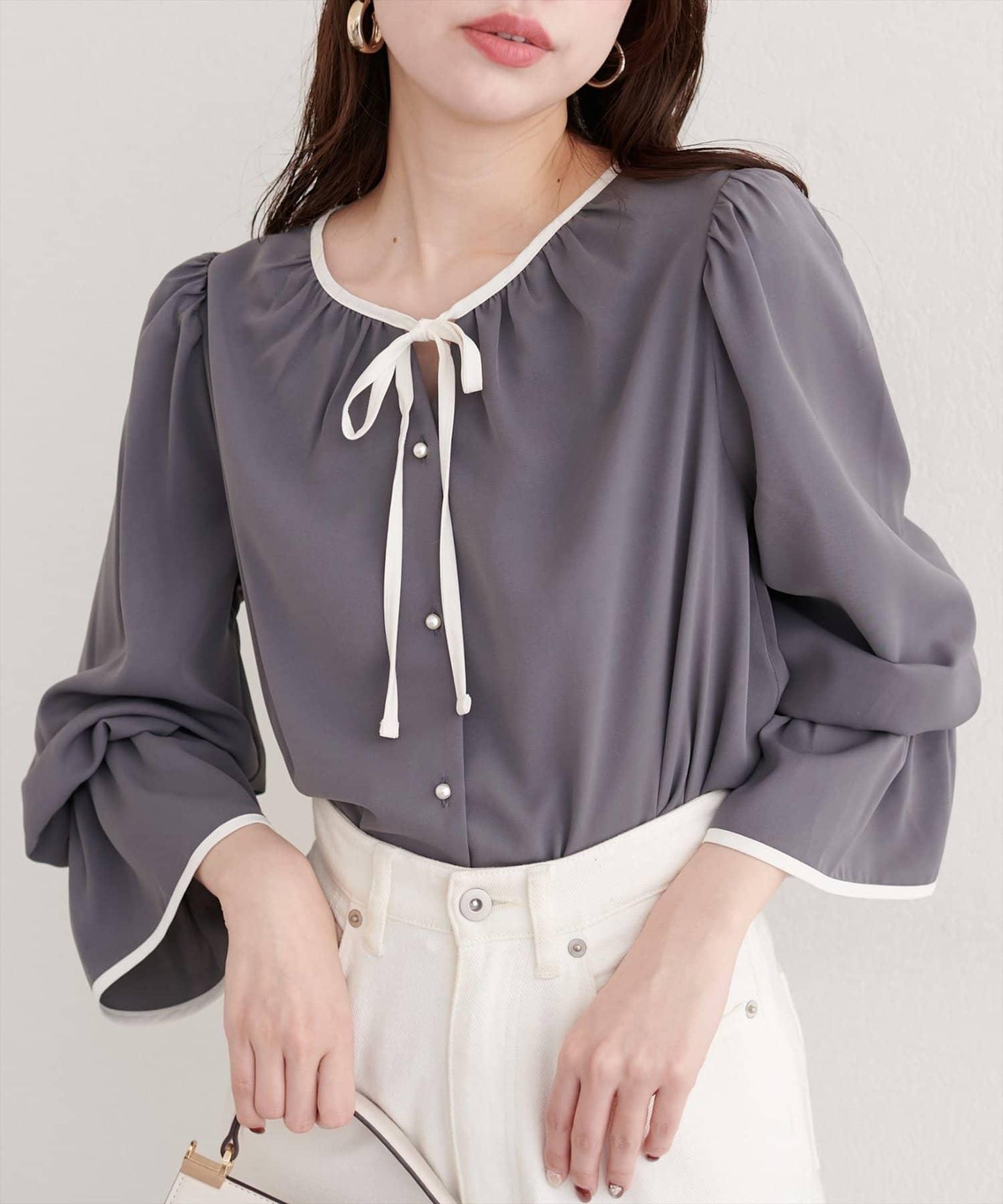 前繫帶拼色襯衫