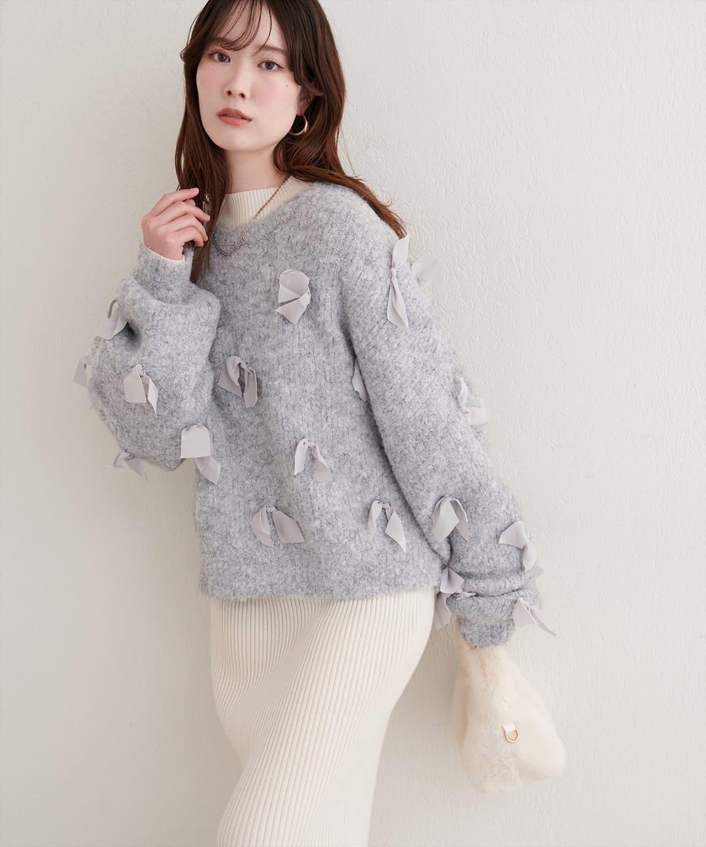 喬其紗蝴蝶結針織衫