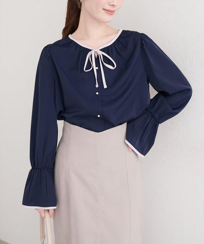 前繫帶拼色襯衫