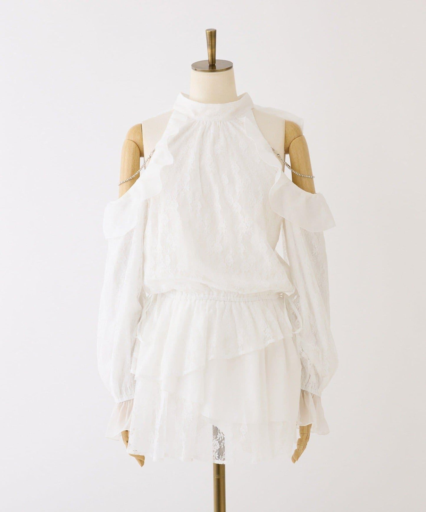 肩部珠飾無袖背心長款上衣