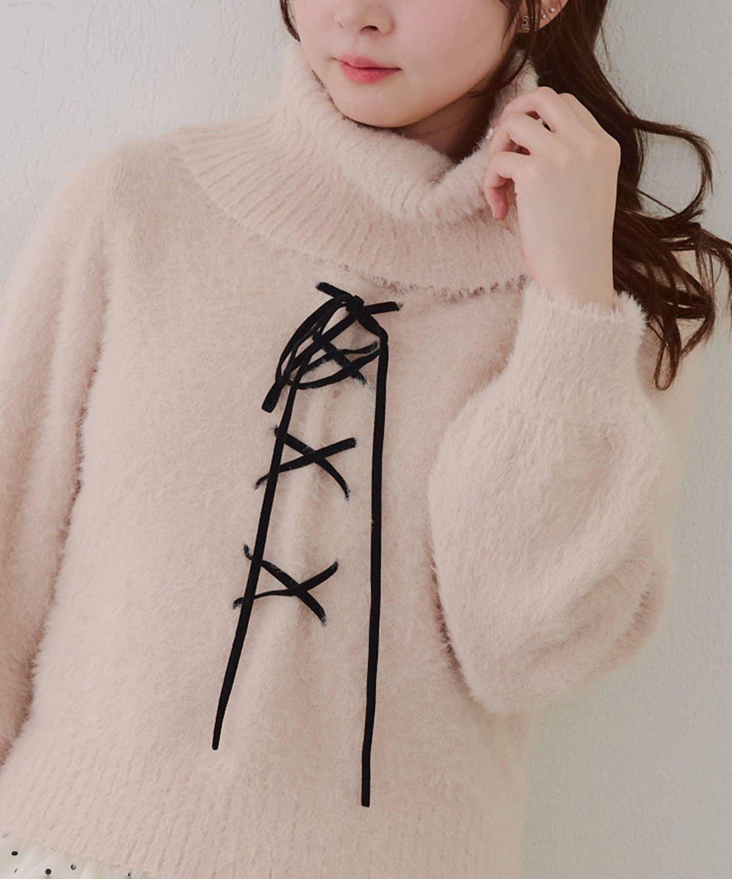 羽毛蕾絲繫帶套頭衫