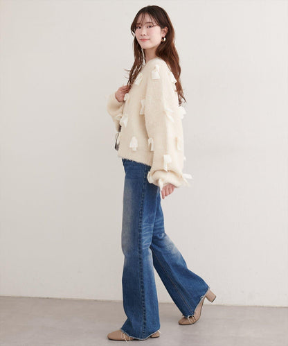 喬其紗蝴蝶結針織衫