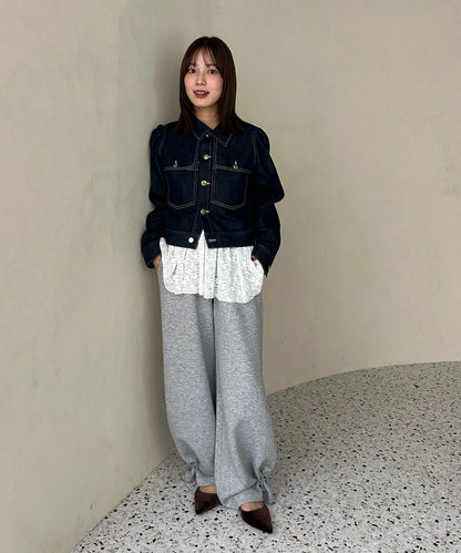 金色紐扣牛仔泡泡袖夾克