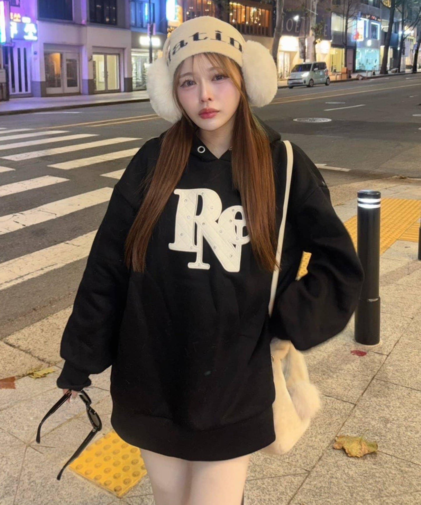 絎縫Logo寬鬆連帽衛衣