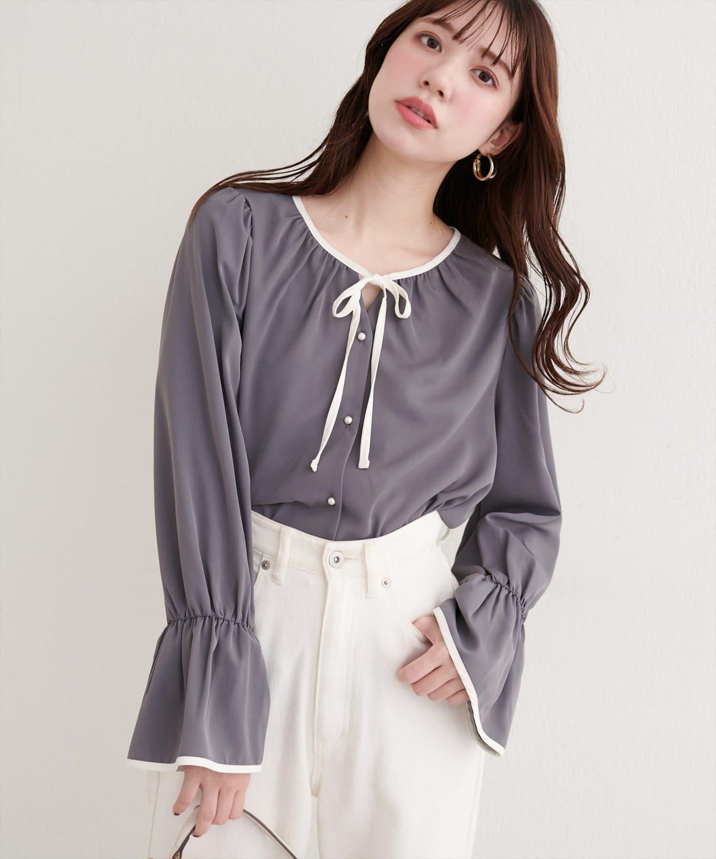 前繫帶拼色襯衫