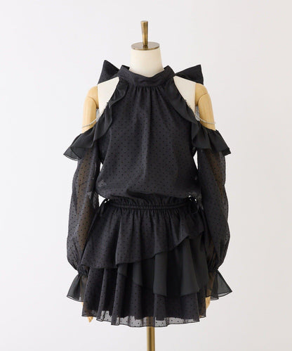 肩部珠飾無袖背心長款上衣