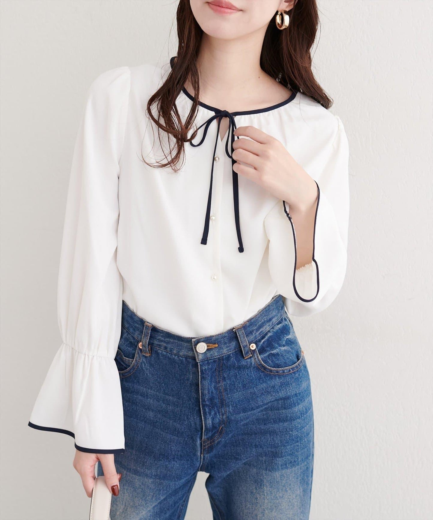 前繫帶拼色襯衫