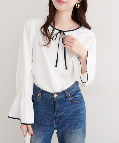 前繫帶拼色襯衫