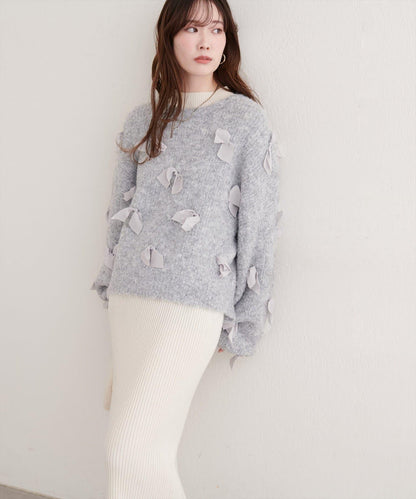 喬其紗蝴蝶結針織衫