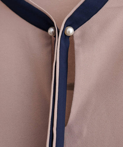 拼色蝴蝶結珍珠扣襯衫