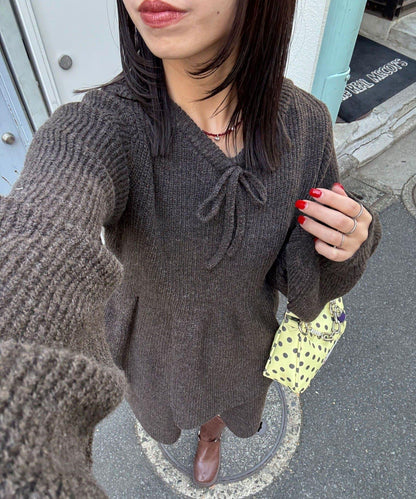 【neutral by ciaopanic】荷葉邊蝴蝶結針織衫