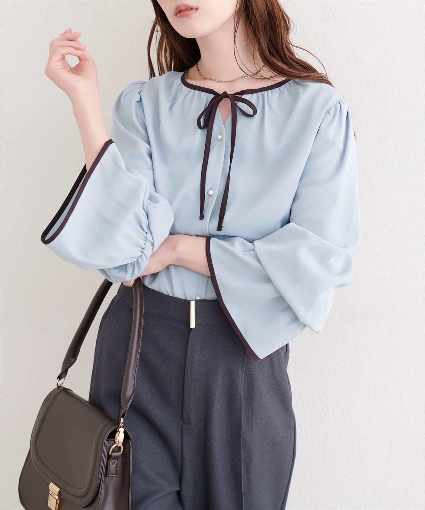 前繫帶拼色襯衫