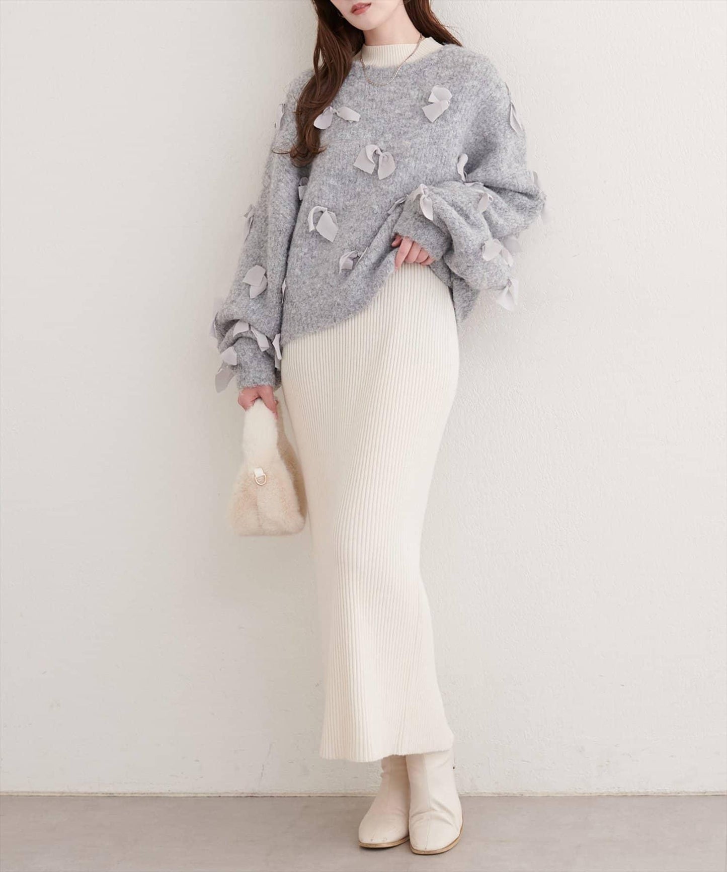 喬其紗蝴蝶結針織衫