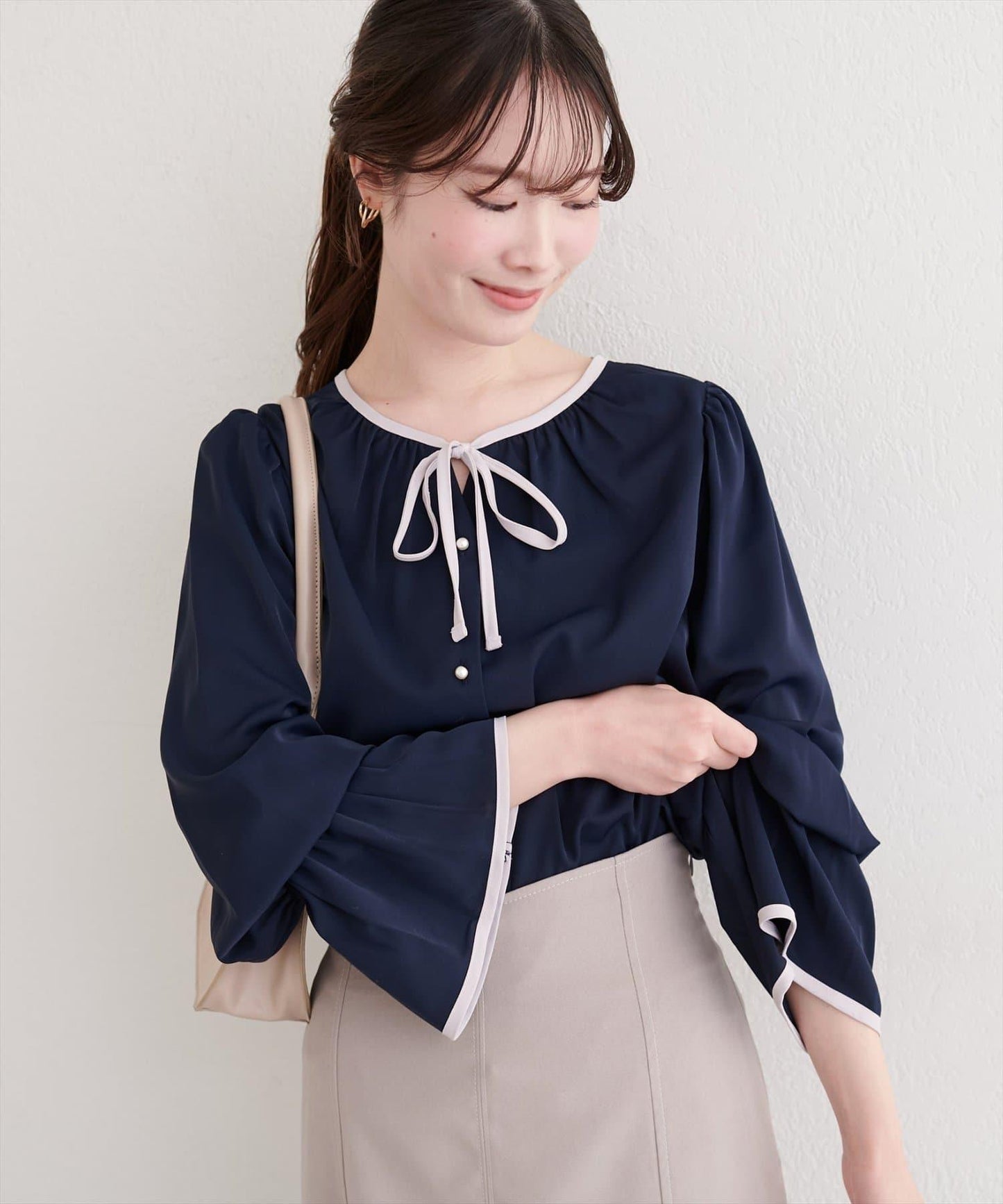 前繫帶拼色襯衫