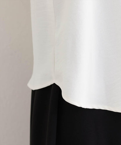 拼色蝴蝶結珍珠扣襯衫