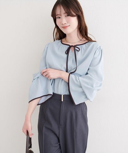 前繫帶拼色襯衫