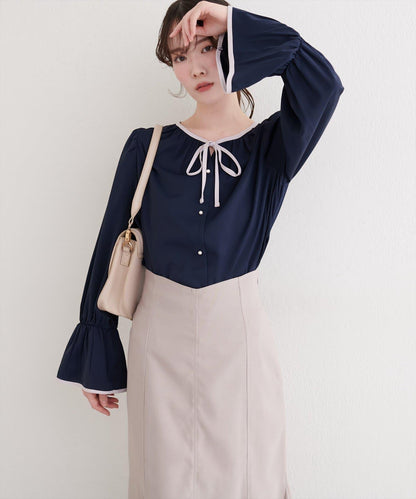前繫帶拼色襯衫