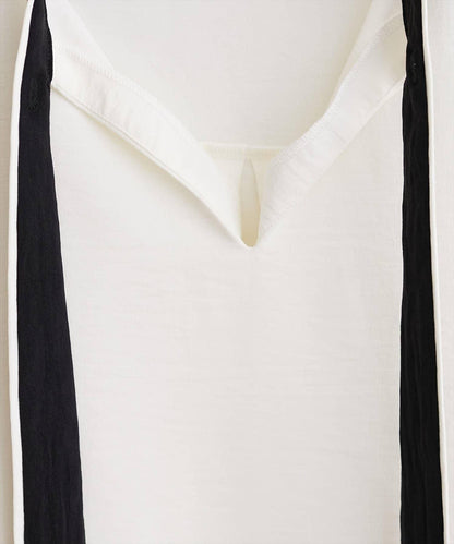 拼色蝴蝶結珍珠扣襯衫