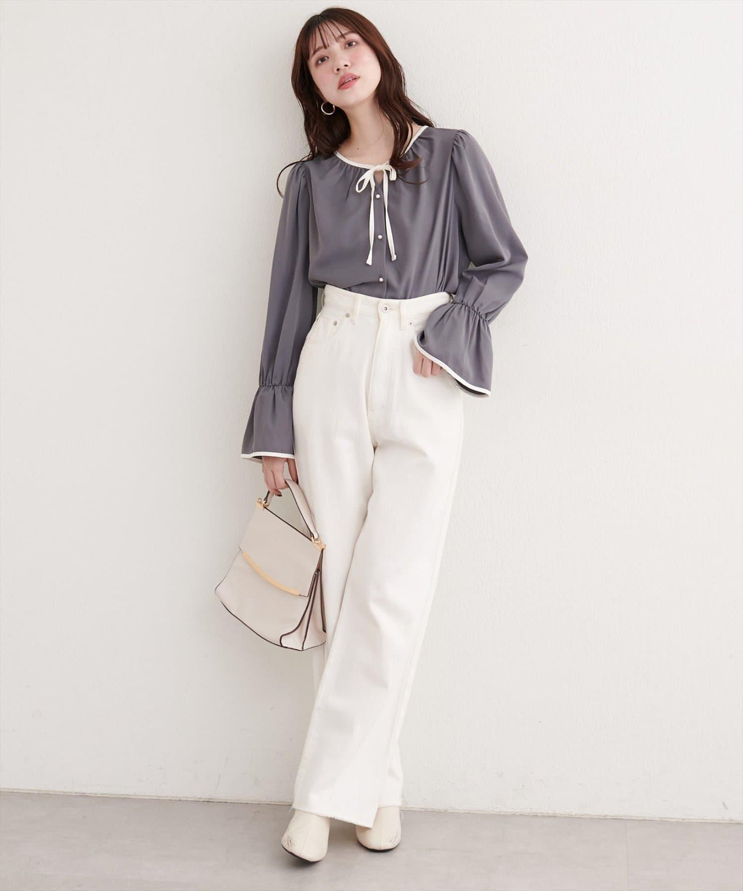 前繫帶拼色襯衫