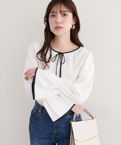 前繫帶拼色襯衫