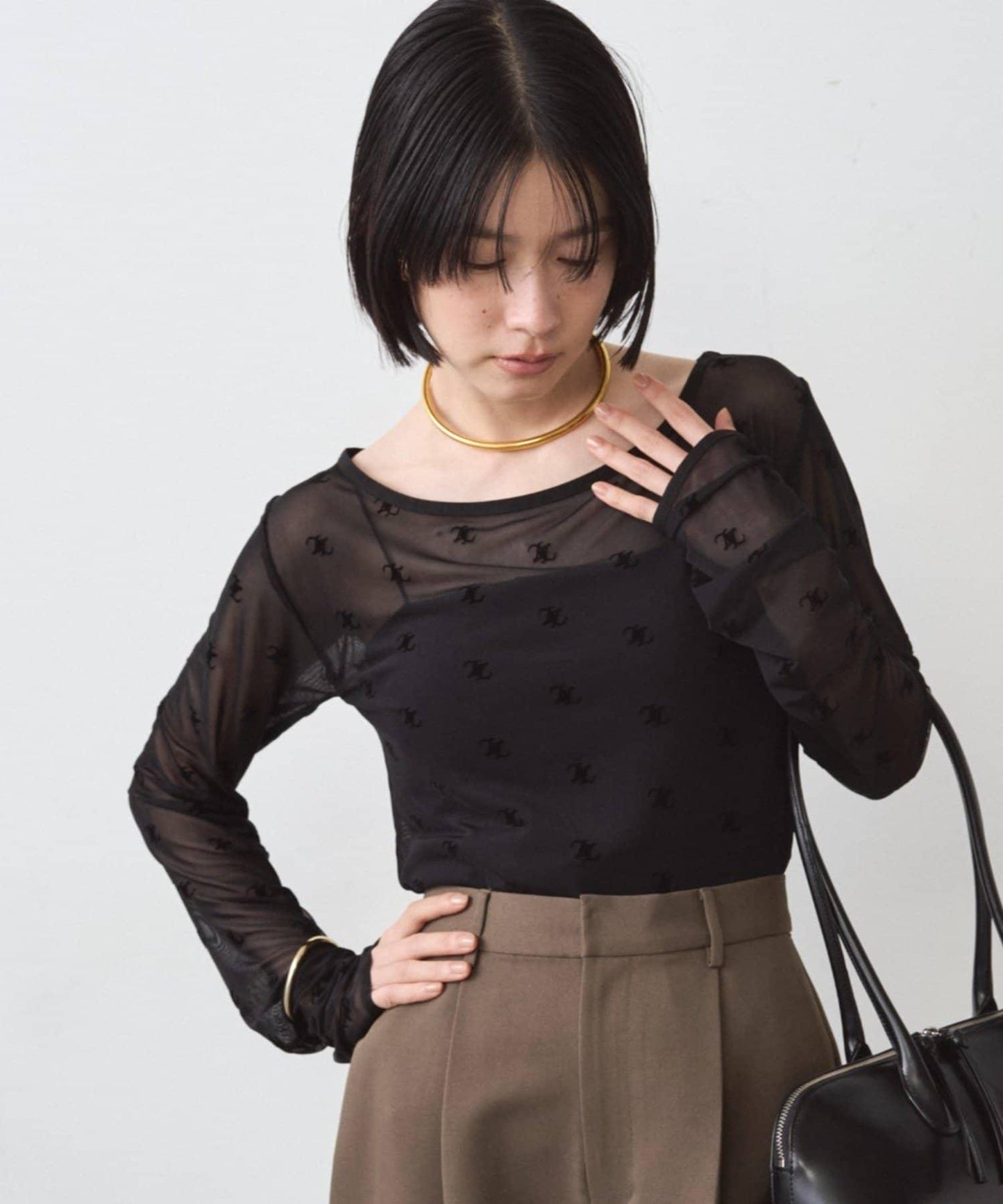 滿印透視套頭衫