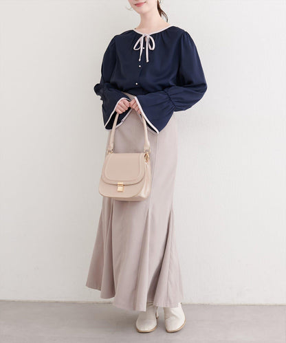 前繫帶拼色襯衫