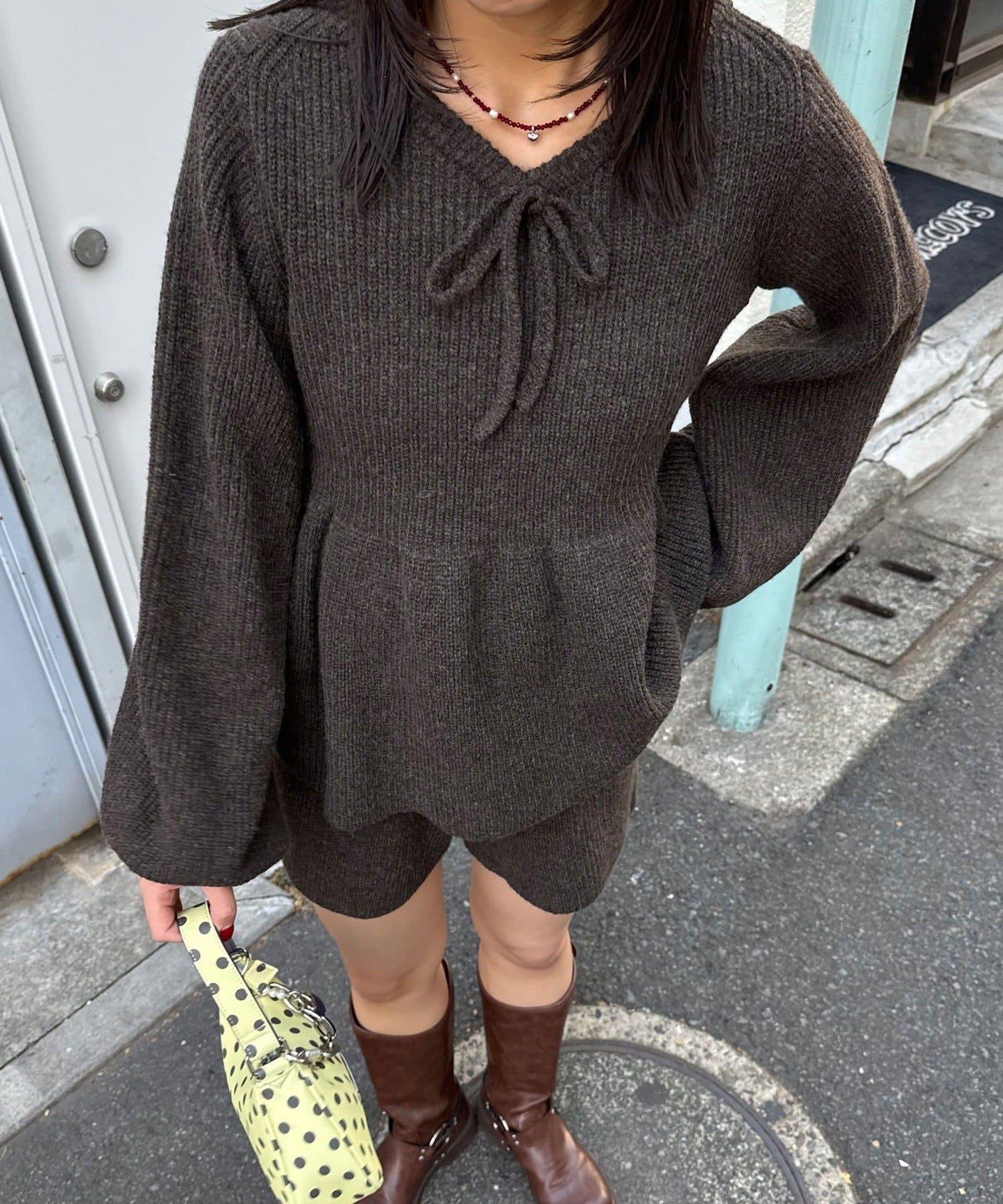 【neutral by ciaopanic】荷葉邊蝴蝶結針織衫