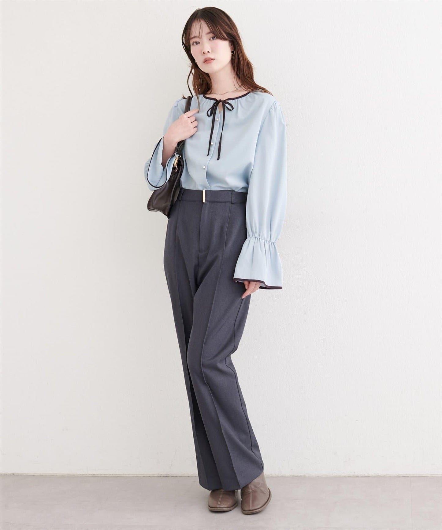 前繫帶拼色襯衫