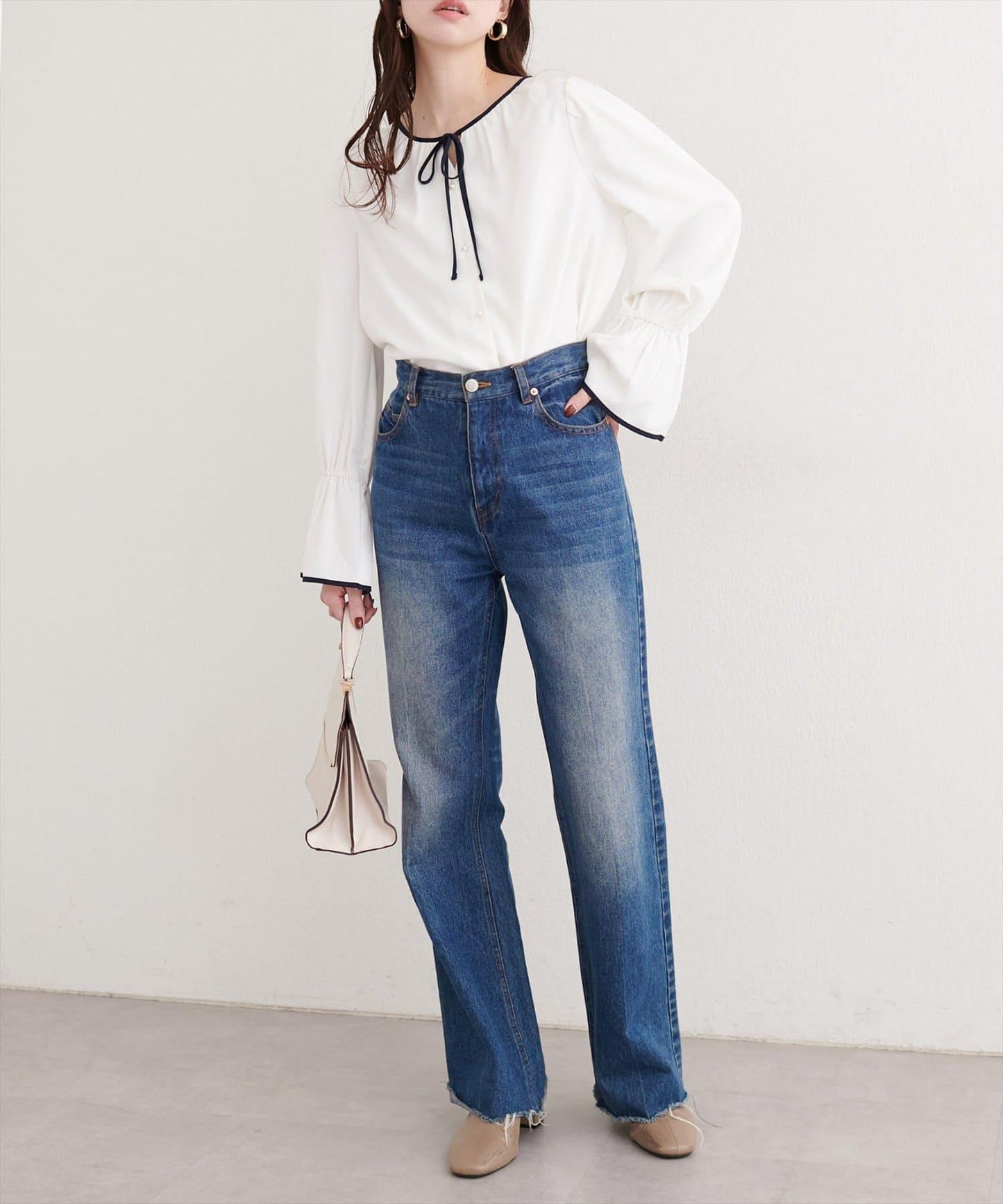 前繫帶拼色襯衫