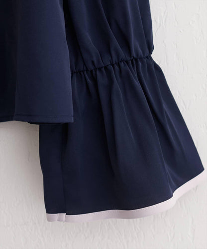 前繫帶拼色襯衫