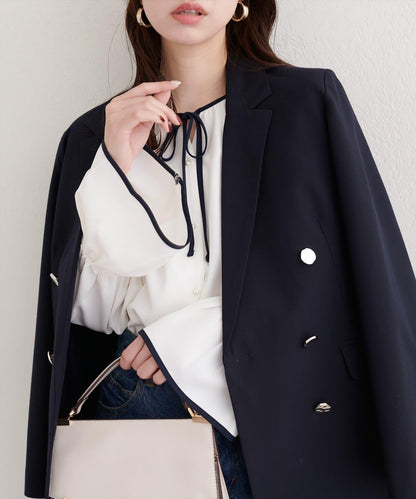 前繫帶拼色襯衫