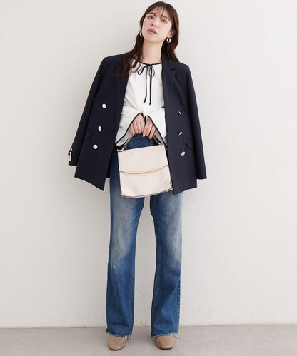 前繫帶拼色襯衫