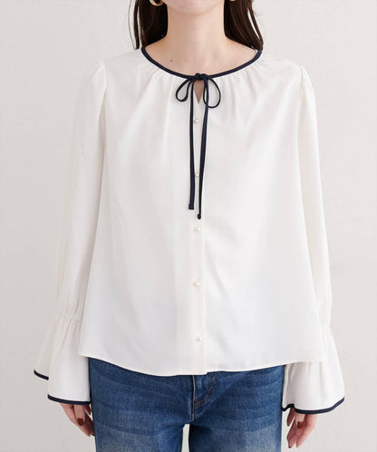 前繫帶拼色襯衫