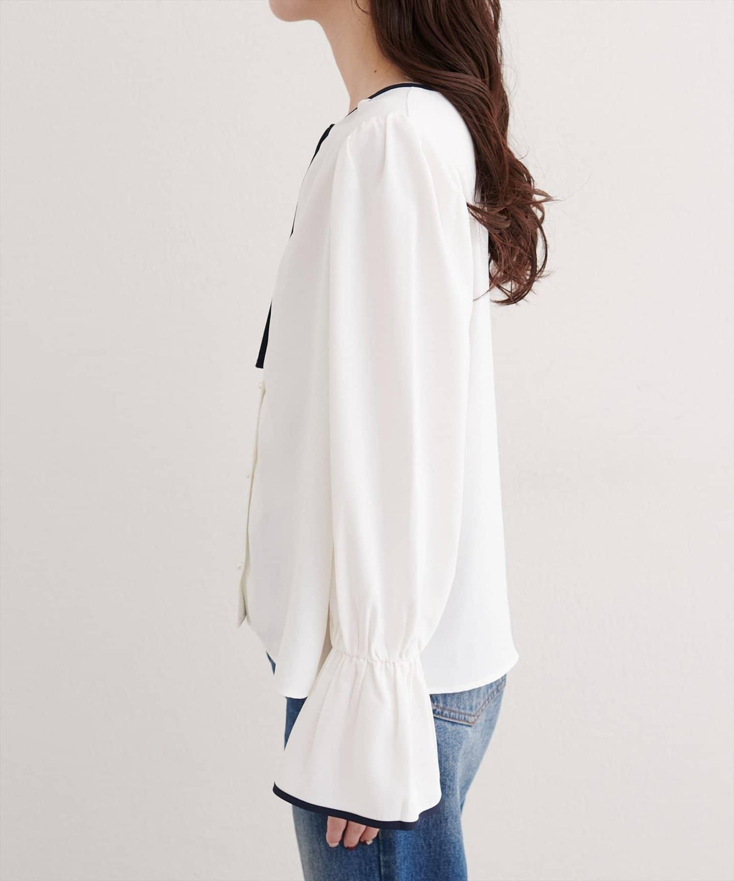 前繫帶拼色襯衫