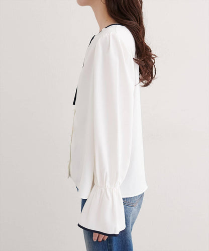 前繫帶拼色襯衫