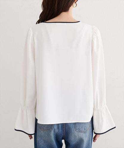 前繫帶拼色襯衫