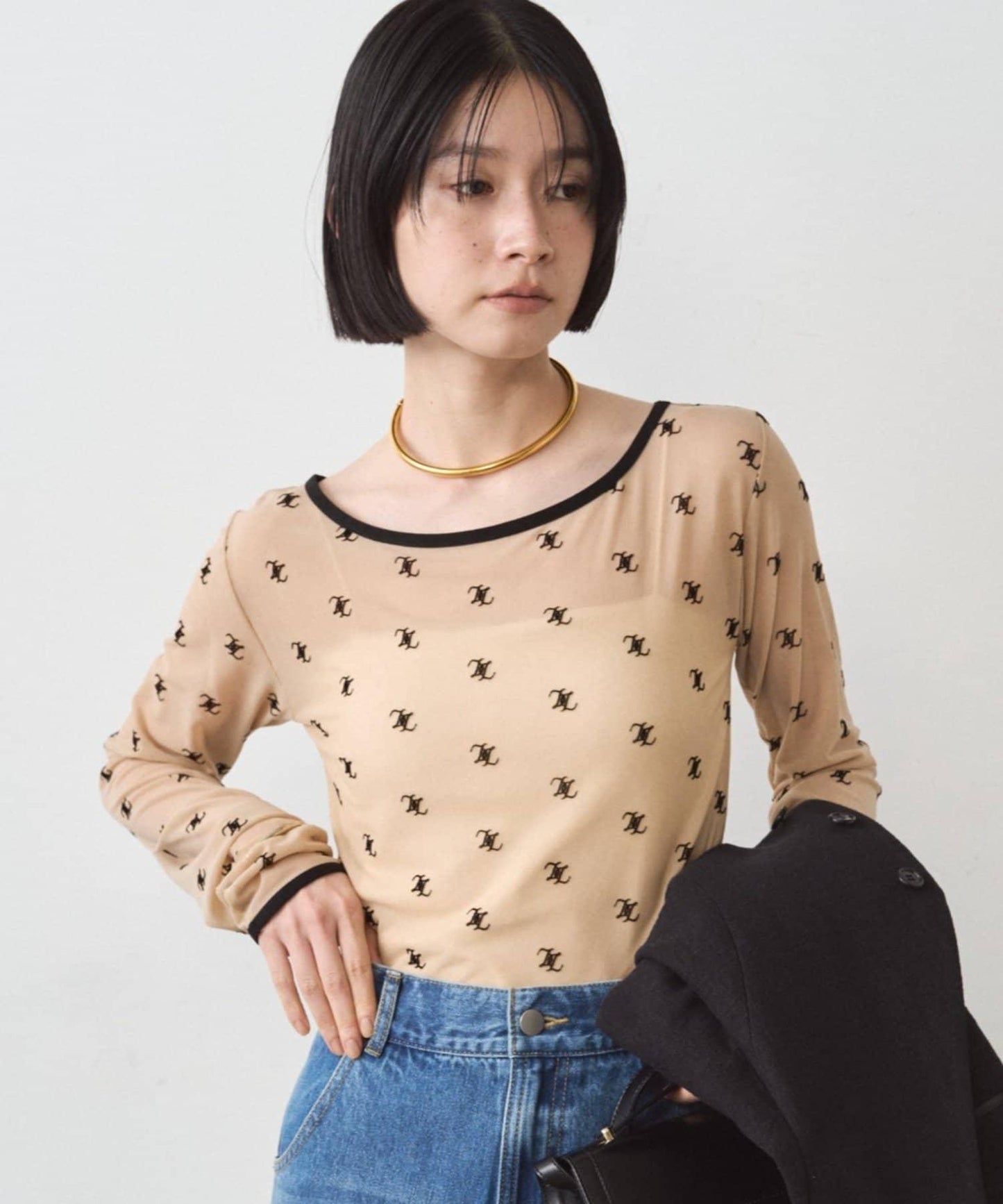 滿印透視套頭衫